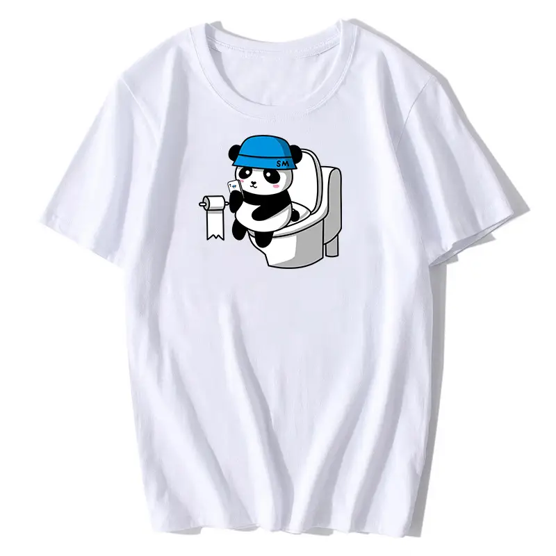 Panda Cartoon Black T-Shirt Loose Cotton Menswear - Image 2