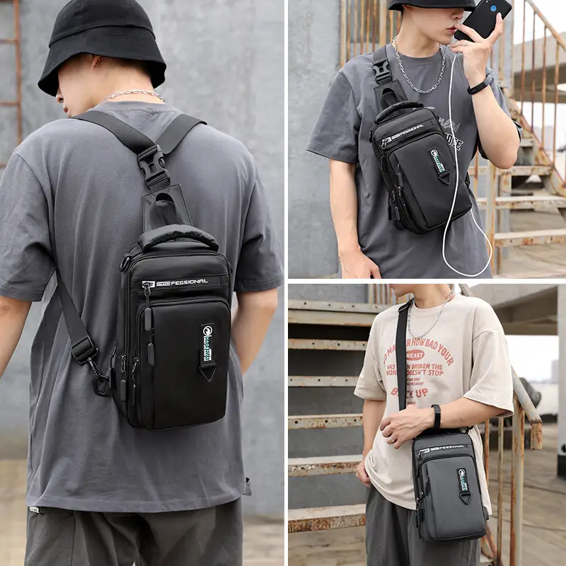 Men's USB Charging Anti-Theft Chest Bag Black - Image 7
