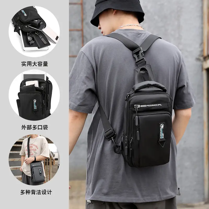 Men's USB Charging Anti-Theft Chest Bag Black - Image 8