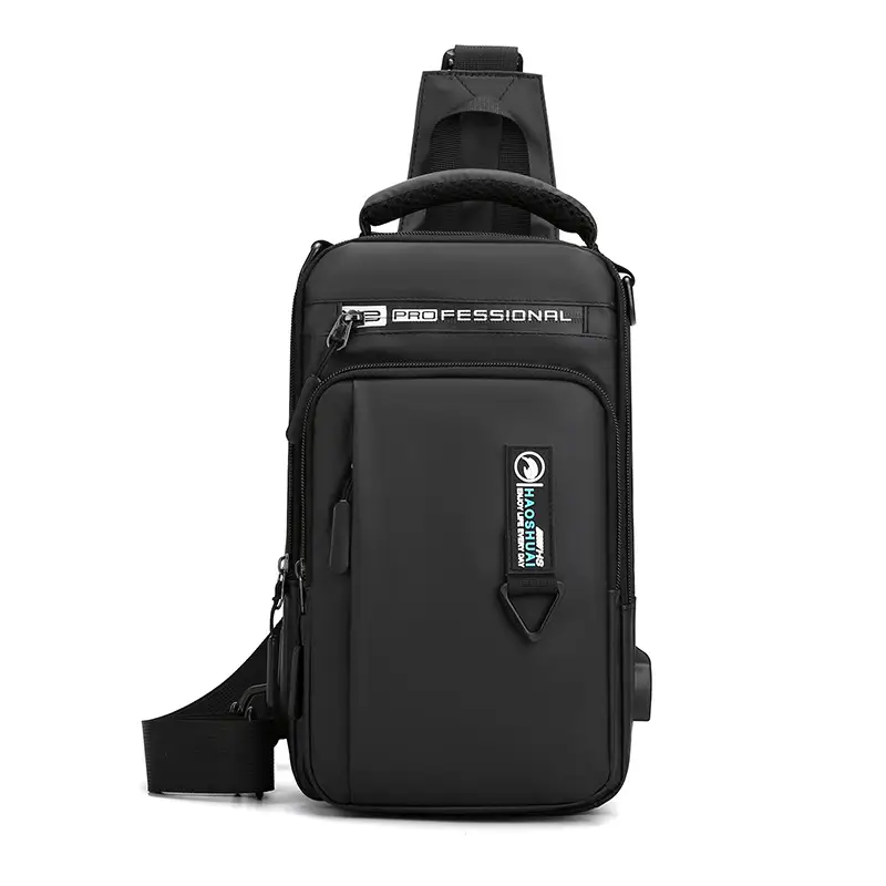 Men's USB Charging Anti-Theft Chest Bag Black - Image 3