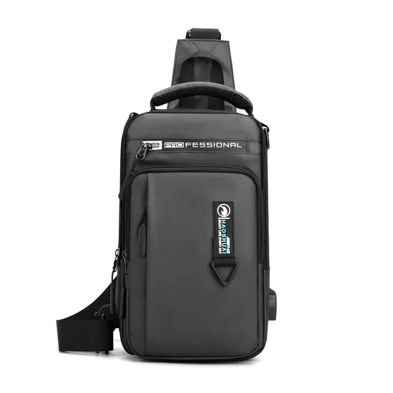 Men's USB Charging Anti-Theft Chest Bag Black - Image 4