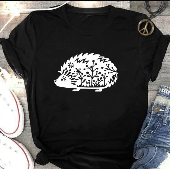 Green Hedgehog Animal Print T-Shirt Short Sleeve