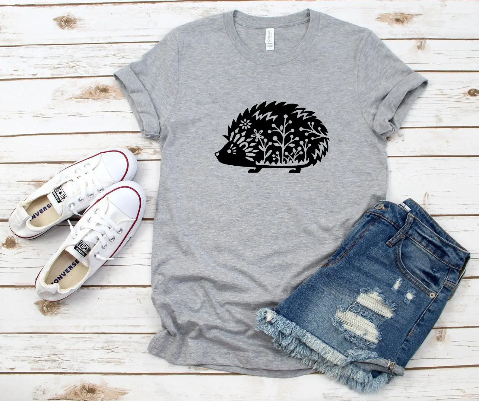 Green Hedgehog Animal Print T-Shirt Short Sleeve