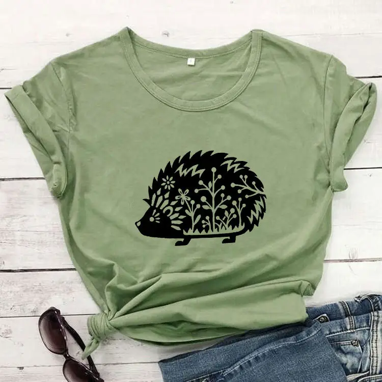 Green Hedgehog Animal Print T-Shirt Short Sleeve