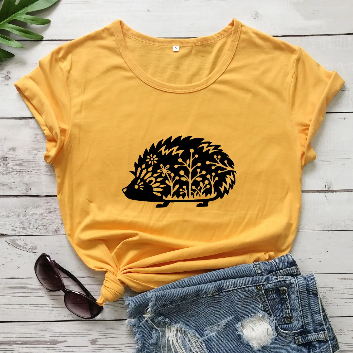 Green Hedgehog Animal Print T-Shirt Short Sleeve