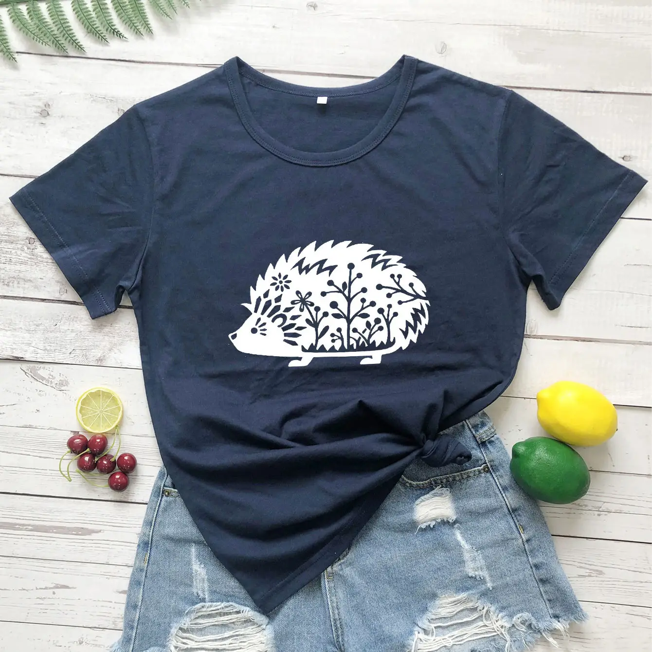 Green Hedgehog Animal Print T-Shirt Short Sleeve