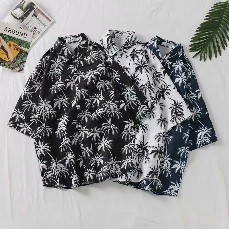Men's Hawaiian Printed Short Sleeve Shirt Navy Blue - Image 6
