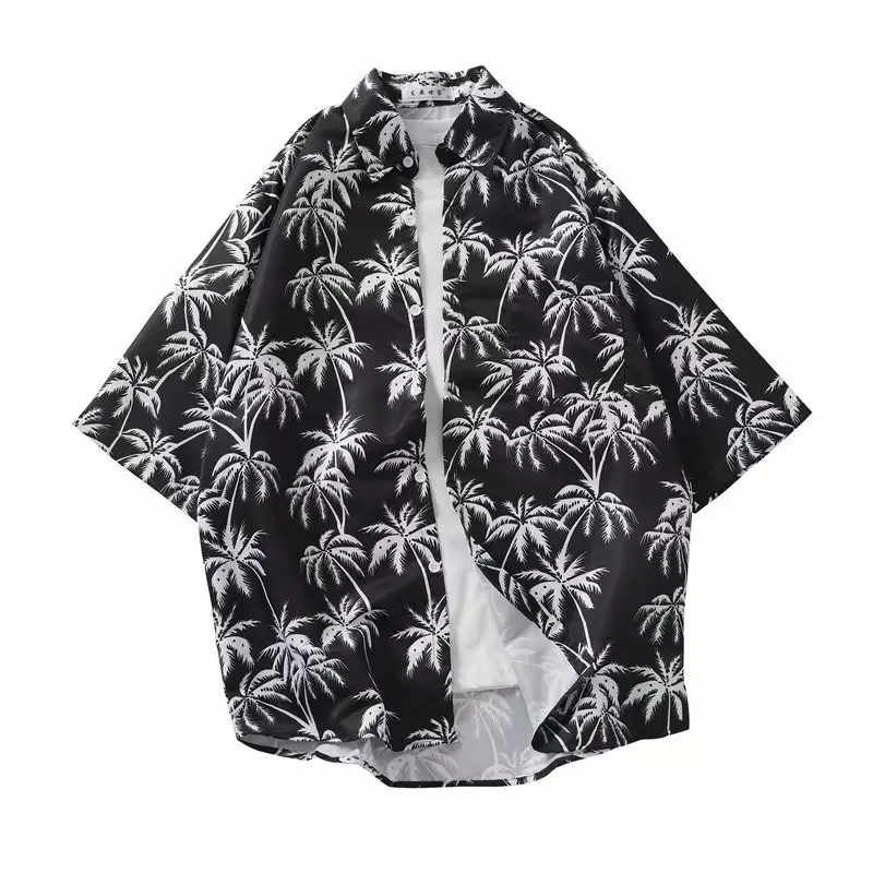 Men's Hawaiian Printed Short Sleeve Shirt Navy Blue - Image 8
