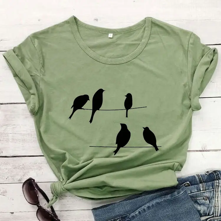 Maroon T-Shirt with Birds Print Short Sleeve - Image 3