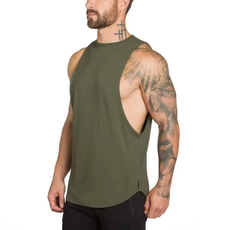 Men Sleeveless Cotton Vest Olive Green Back Waist - Image 10