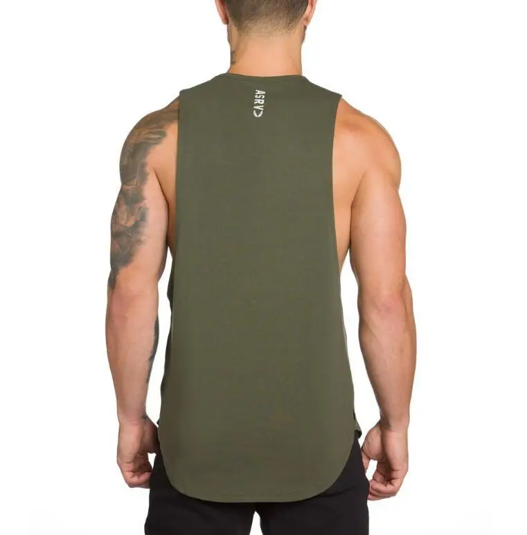Men Sleeveless Cotton Vest Olive Green Back Waist - Image 5