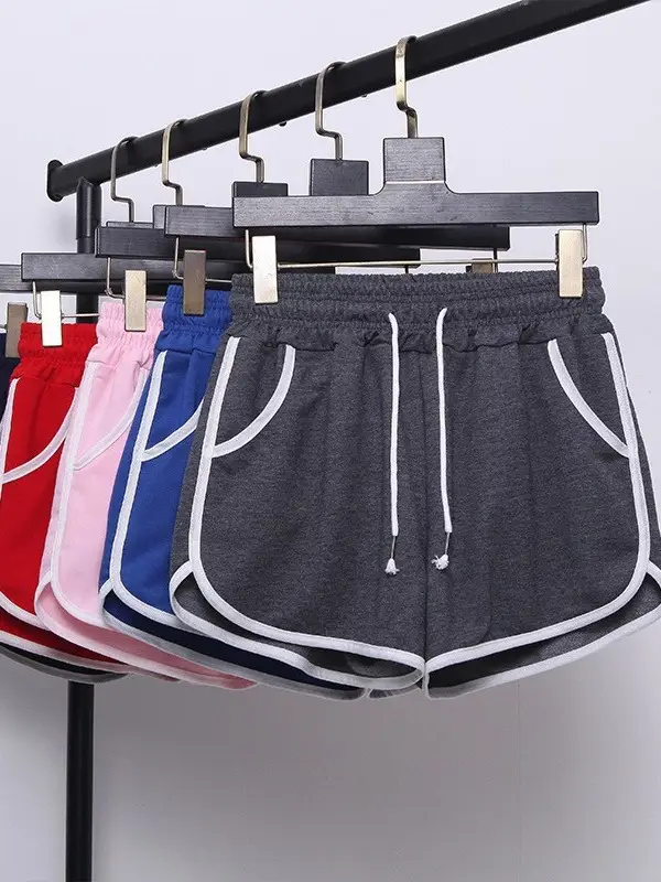 Women's Plus Size Drawstring Sports Shorts Grey White