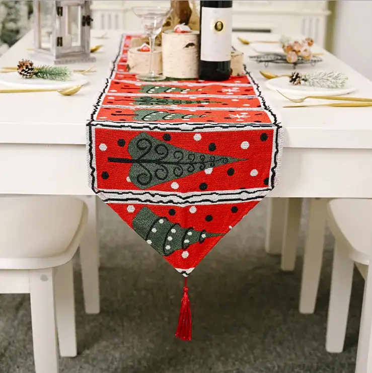 Christmas Tablecloth Red Green Tassel Design - Image 4