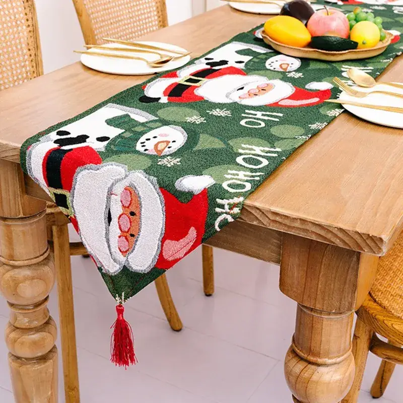 Christmas Tablecloth Red Green Tassel Design - Image 5