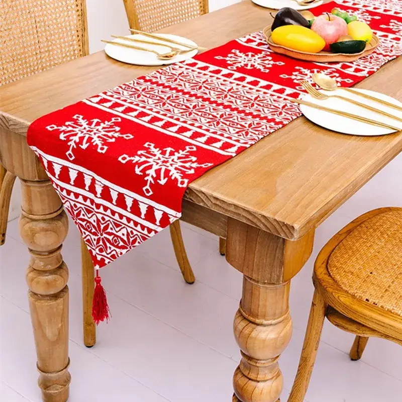Christmas Tablecloth Red Green Tassel Design - Image 6