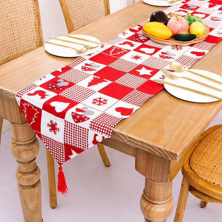 Christmas Tablecloth Red Green Tassel Design - Image 7