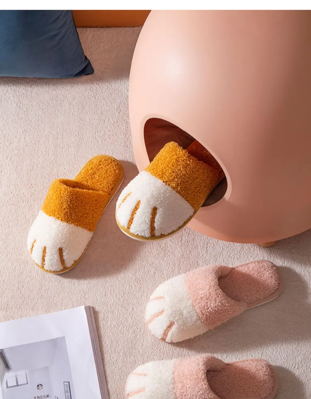 New Cotton Slippers for Women Home Cartoon Cute Cat Claw Plush Shoes for Couple Warm Indoor Soft Slippers for Men — feature 24