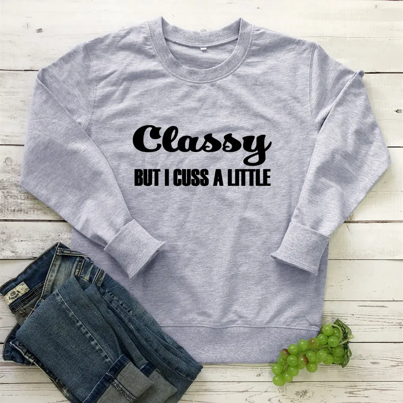White Crewneck T-Shirt "Classy But I Cuss A Little" - Image 2
