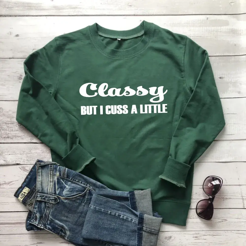 White Crewneck T-Shirt "Classy But I Cuss A Little" - Image 4