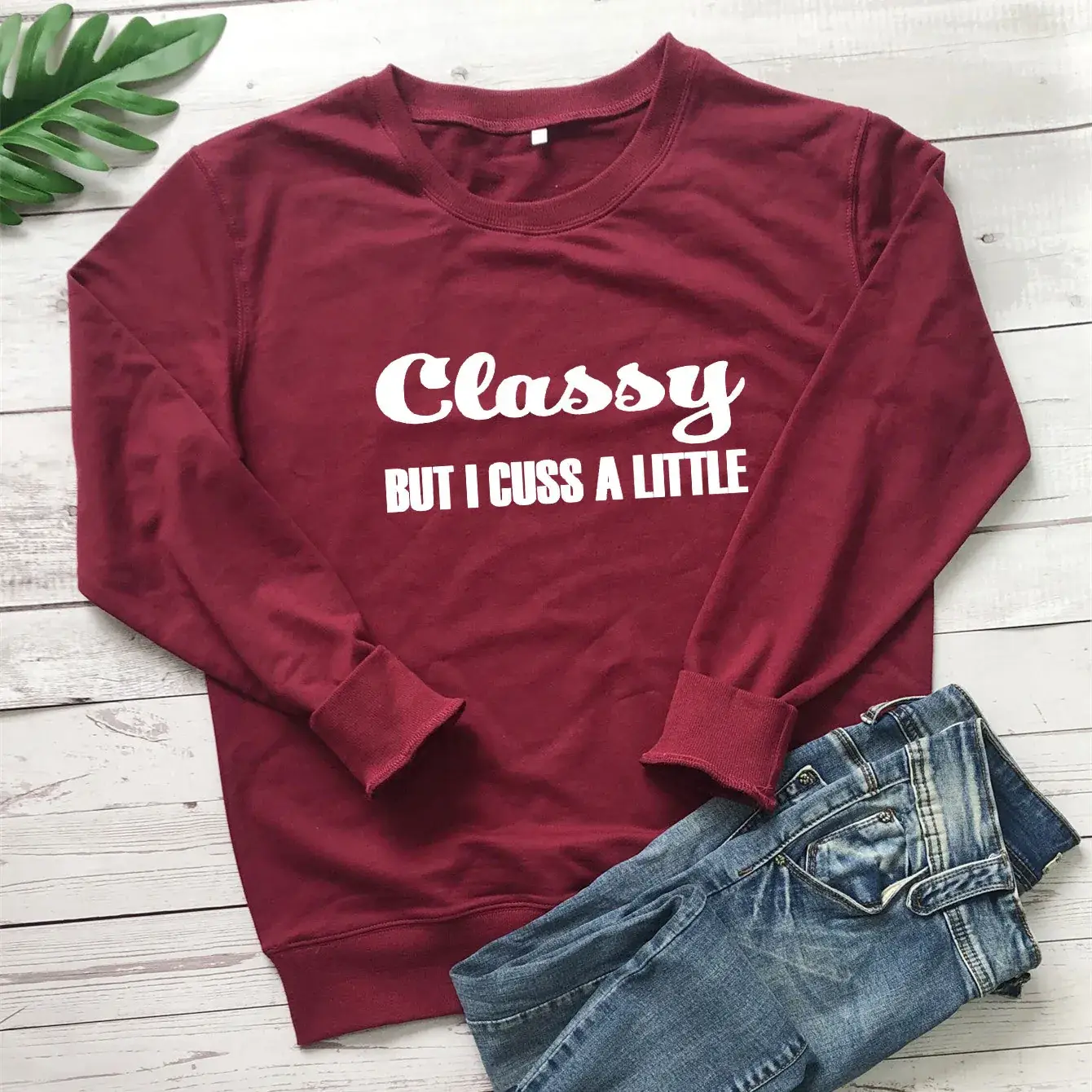 White Crewneck T-Shirt "Classy But I Cuss A Little" - Image 5