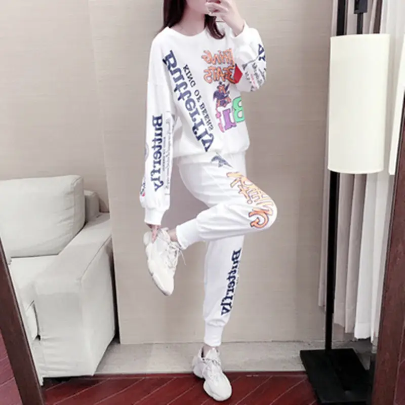 Women Korean Style Fat mm 2026 Sports Suit White Long Sleeve - Image 5