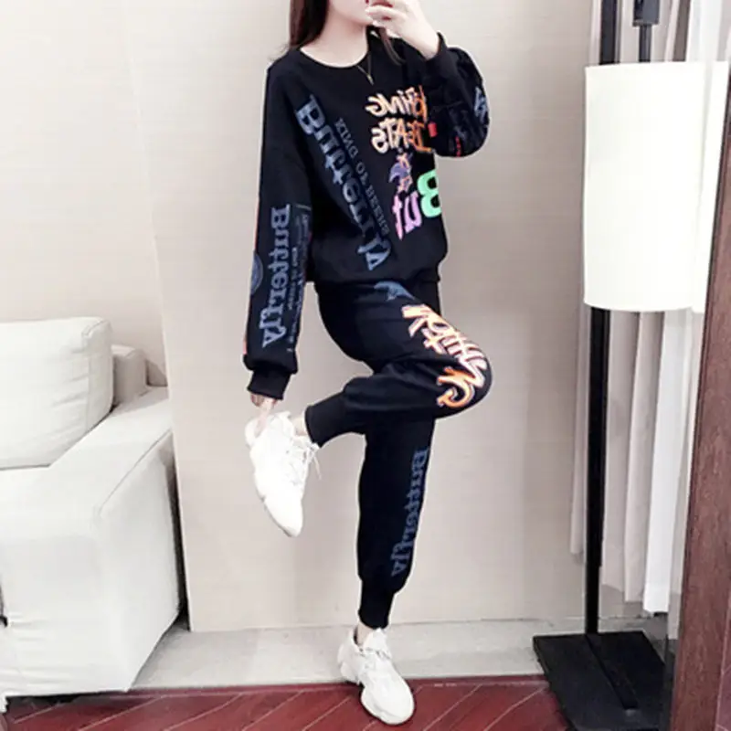 Women Korean Style Fat mm 2026 Sports Suit White Long Sleeve - Image 2