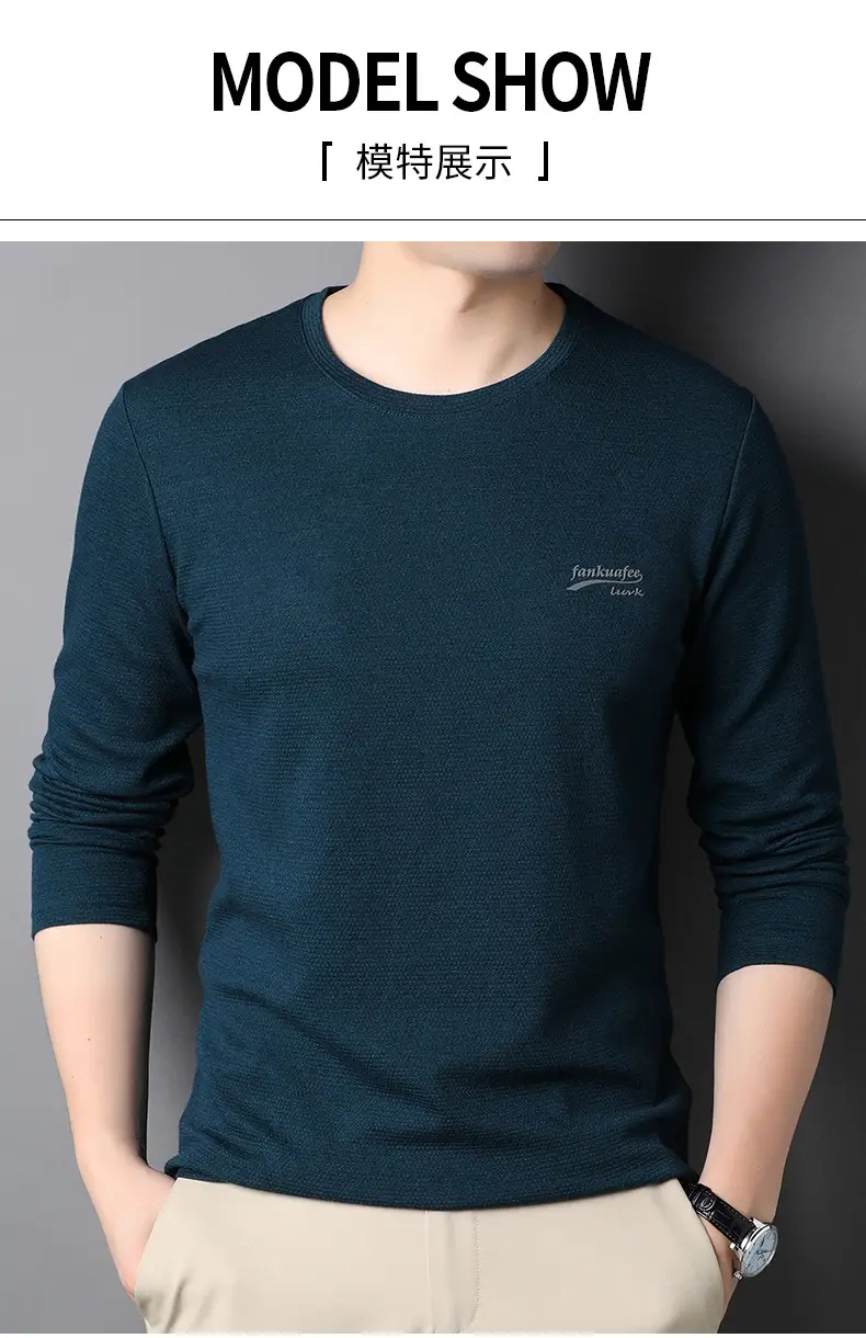 Men's Blue Long Sleeve T-Shirt with Logo — feature 7