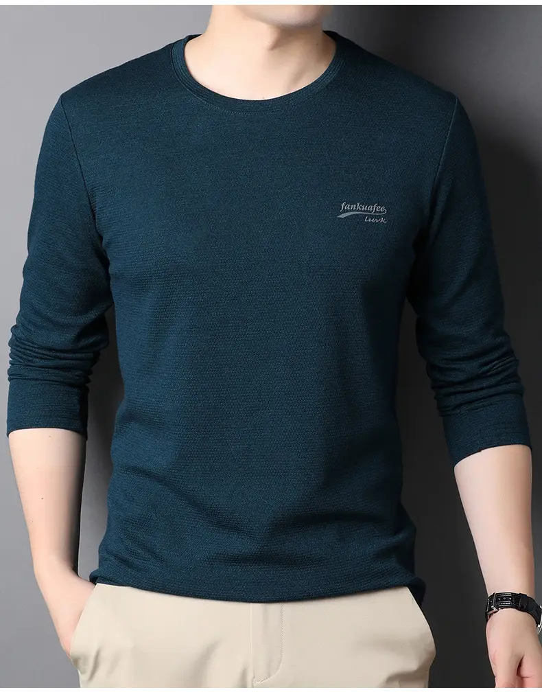 Men's Blue Long Sleeve T-Shirt with Logo — feature 8