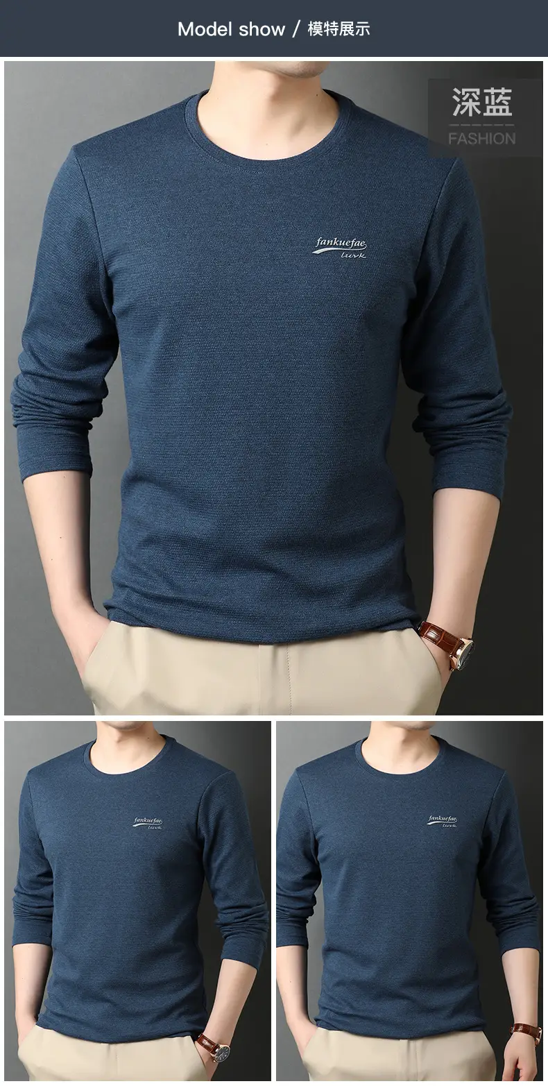Men's Blue Long Sleeve T-Shirt with Logo — feature 9