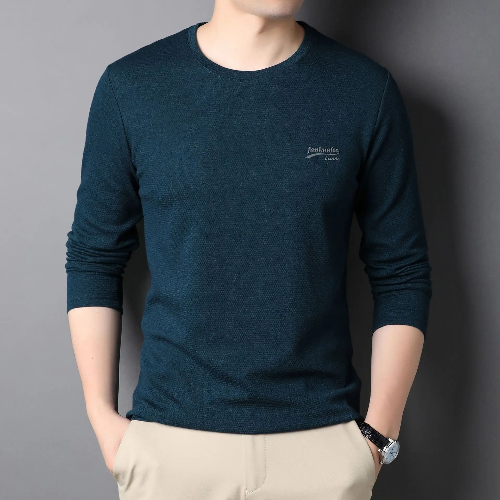 Men's Blue Long Sleeve T-Shirt with Logo - Image 8
