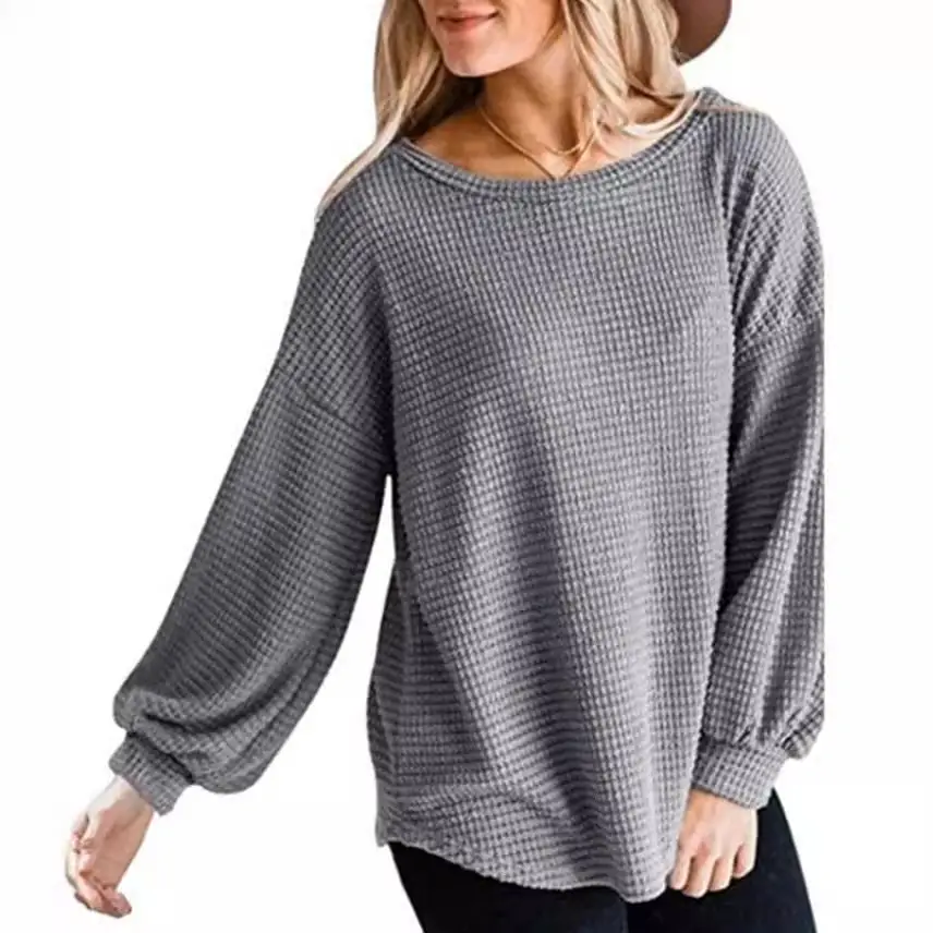 Plus Size Waffle Knit Long Sleeve Shirt Lavender - Image 7