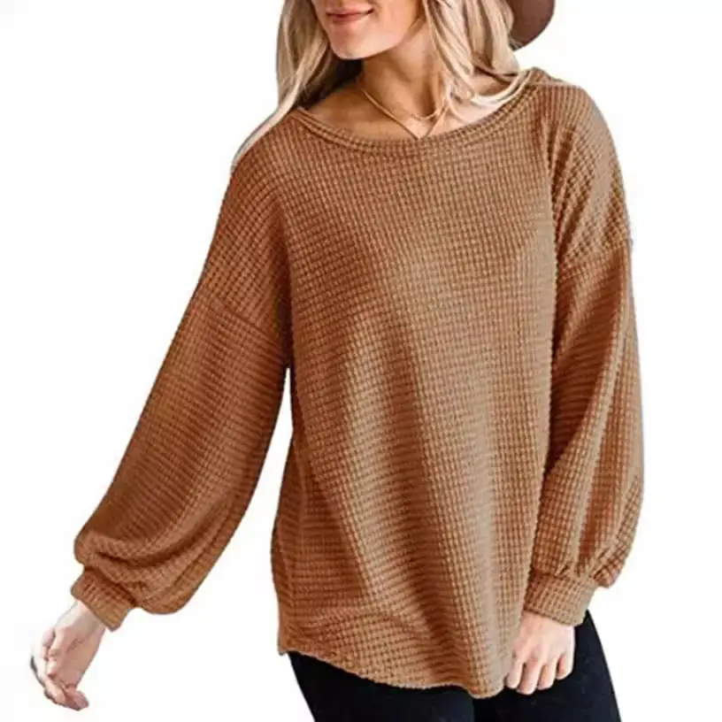 Plus Size Waffle Knit Long Sleeve Shirt Lavender - Image 8
