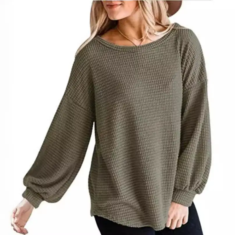 Plus Size Waffle Knit Long Sleeve Shirt Lavender - Image 9