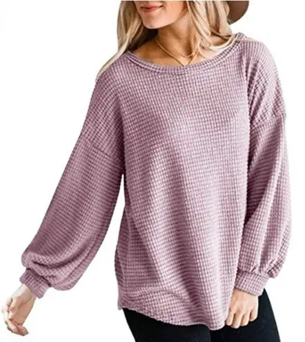 Plus Size Waffle Knit Long Sleeve Shirt Lavender - Image 2
