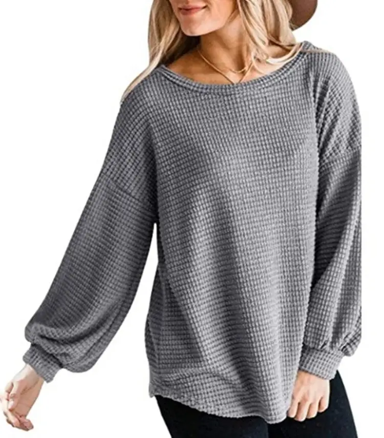 Plus Size Waffle Knit Long Sleeve Shirt Lavender - Image 3
