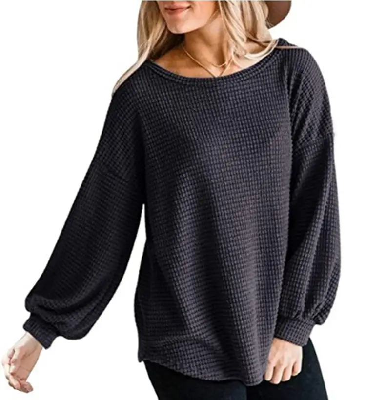 Plus Size Waffle Knit Long Sleeve Shirt Lavender - Image 4