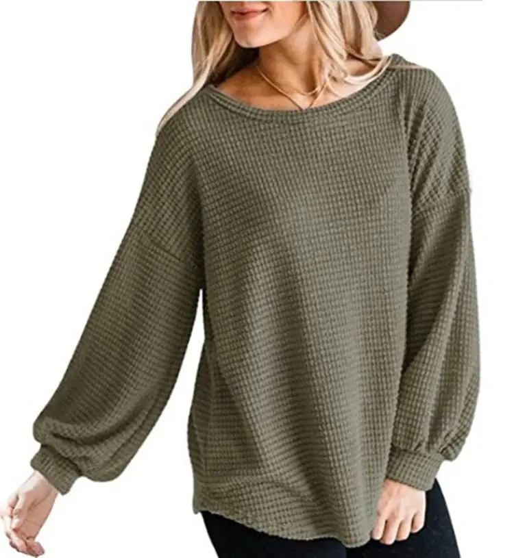 Plus Size Waffle Knit Long Sleeve Shirt Lavender - Image 5