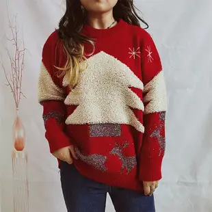 2025 Knitted Snowflake Long Sleeve Sweater Red White — feature 12