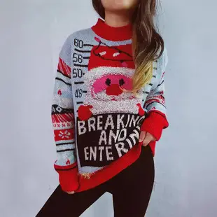 2025 Knitted Snowflake Long Sleeve Sweater Red White — feature 2
