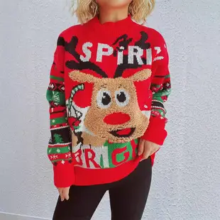 2025 Knitted Snowflake Long Sleeve Sweater Red White — feature 4