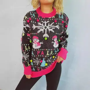 2025 Knitted Snowflake Long Sleeve Sweater Red White — feature 7