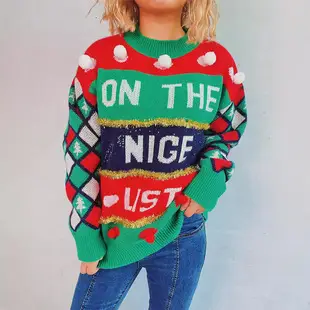 2025 Knitted Snowflake Long Sleeve Sweater Red White — feature 9