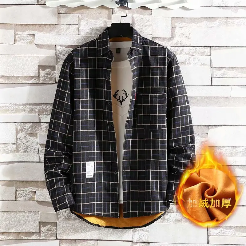 Men Plaid Fleece Jacket Large Brown Black Check - Image 5