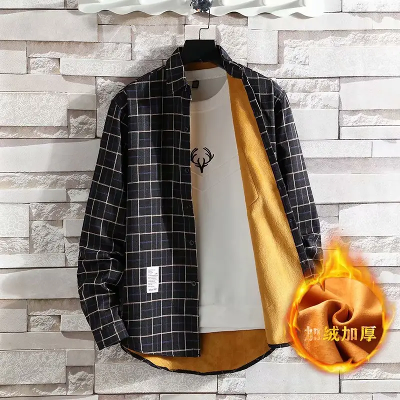 Men Plaid Fleece Jacket Large Brown Black Check - Image 6