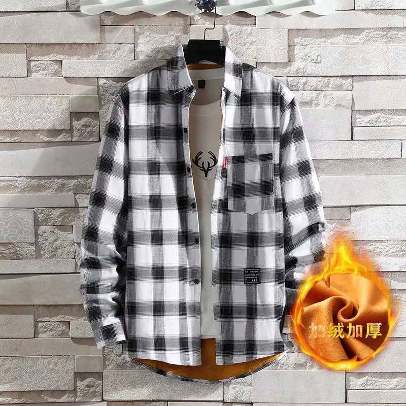 Men Plaid Fleece Jacket Large Brown Black Check - Image 2