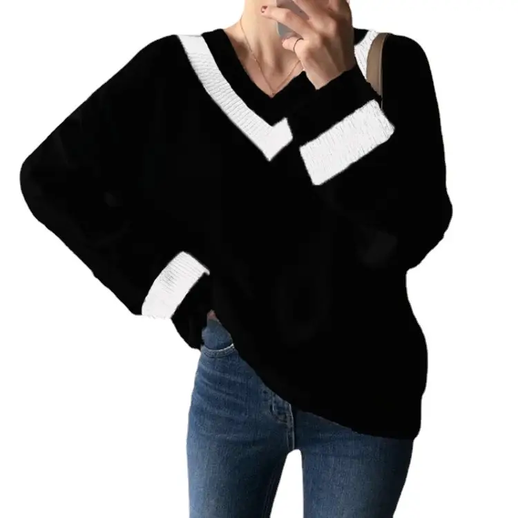 White V-Neck Knit Pullover Women's Sweater 2023 - Image 5