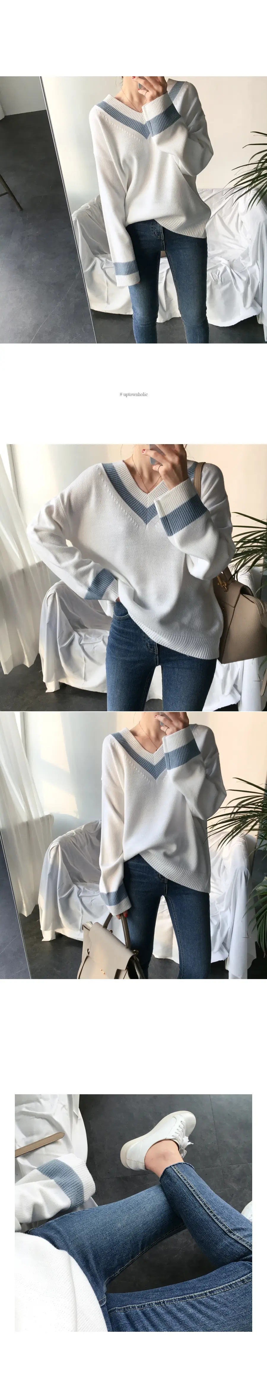 White V-Neck Knit Pullover Women's Sweater 2023 — feature 1