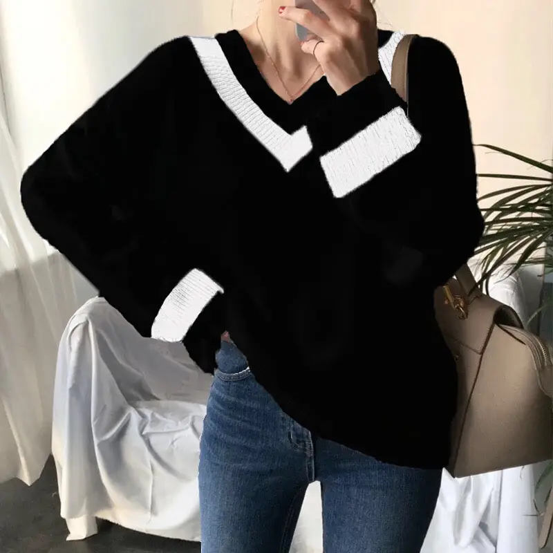 White V-Neck Knit Pullover Women's Sweater 2023 — feature 2