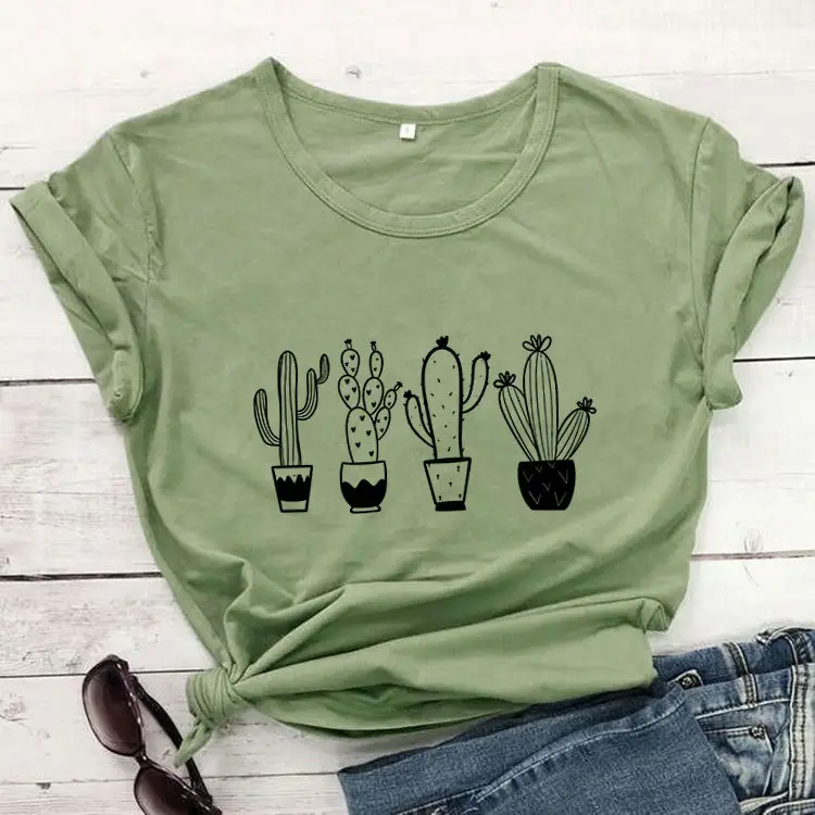 White T-Shirt with Flower Cactus Print - Image 4