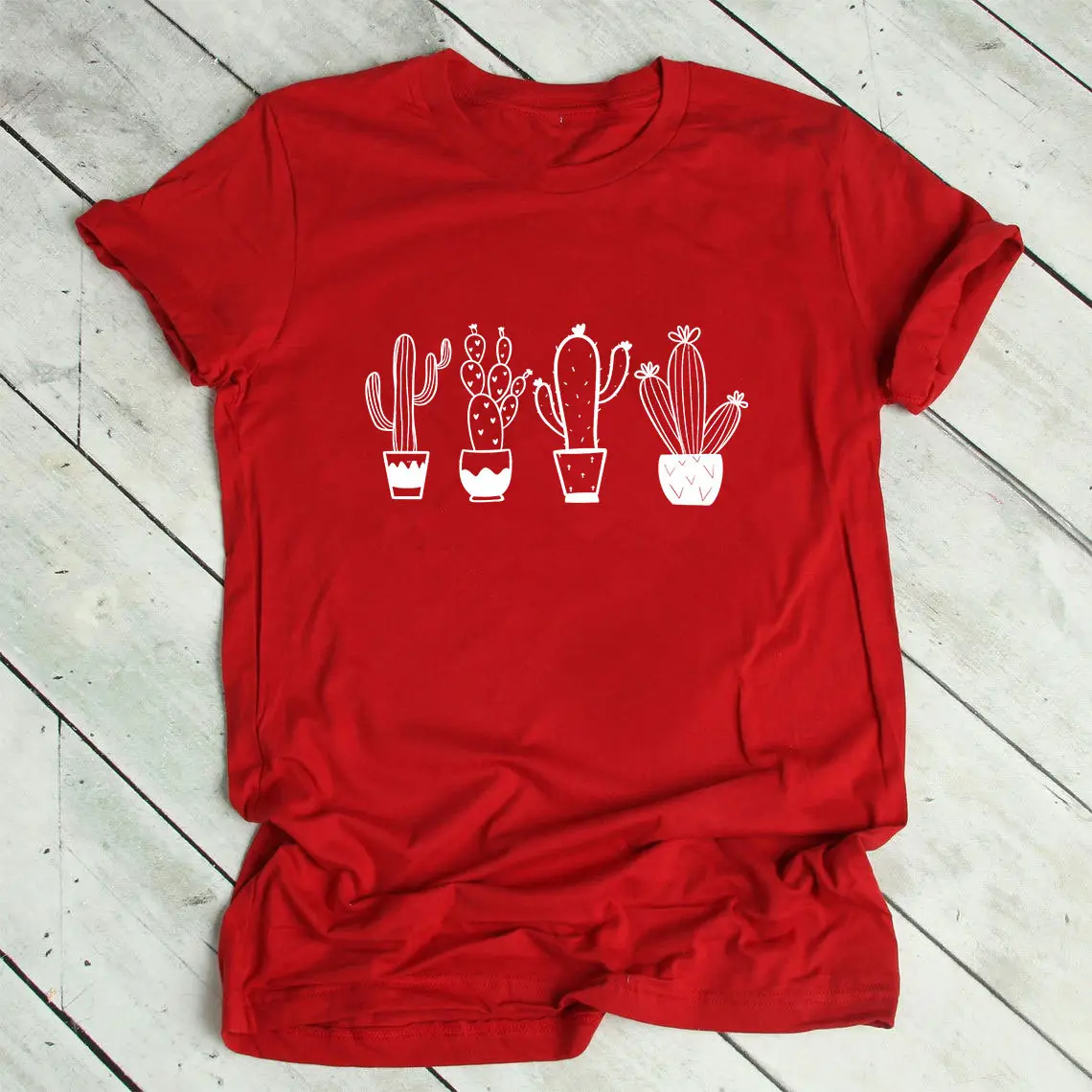 White T-Shirt with Flower Cactus Print - Image 11